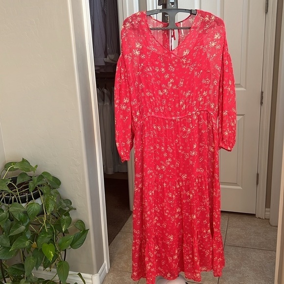 Free People Wallflower Floral Print Sheer lined Midi Dress, Raspberry Combo, XS - Picture 8 of 14